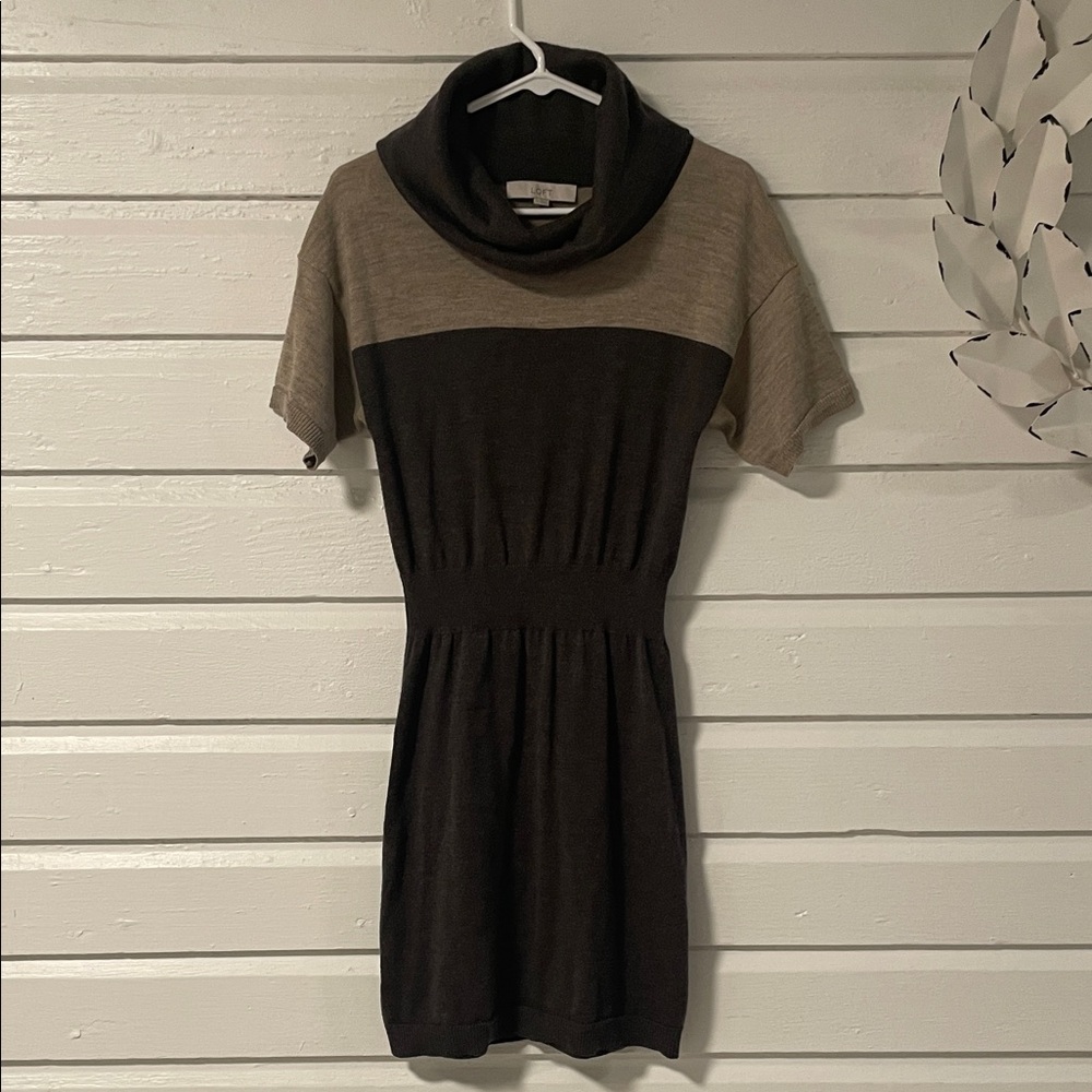 LOFT Gray and Cream Knit Sweater